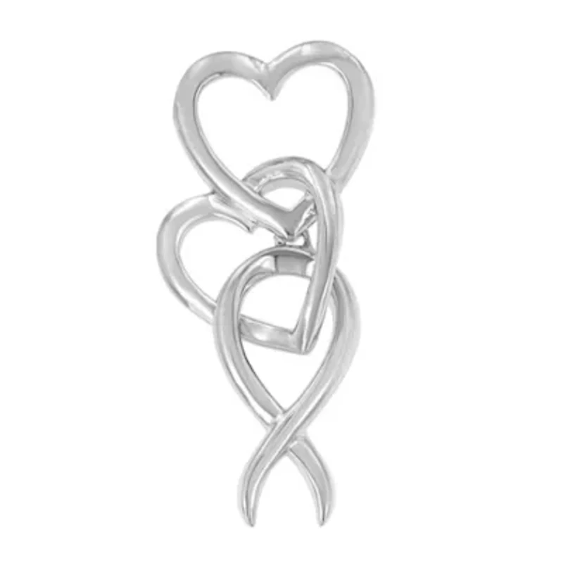.925 Sterling Silver Double-Heart & Awareness Ribbon Linked Pendant Necklace