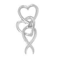 .925 Sterling Silver Double-Heart & Awareness Ribbon Linked Pendant Necklace