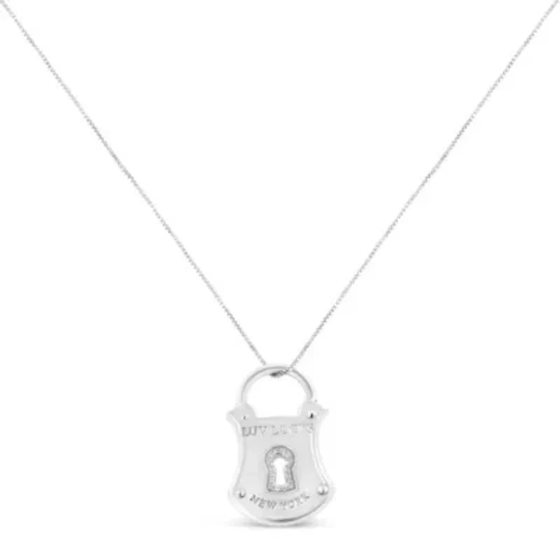 .925 Sterling Silver 1/10 Cttw Diamond Lock Pendant 18" Necklace