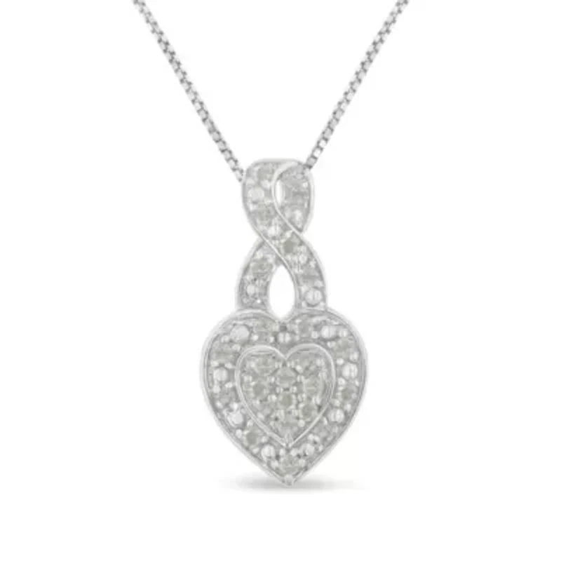 Silver 1/3 Cttw Diamond Awareness Ribbon Halo Heart 18" Pendant Necklace