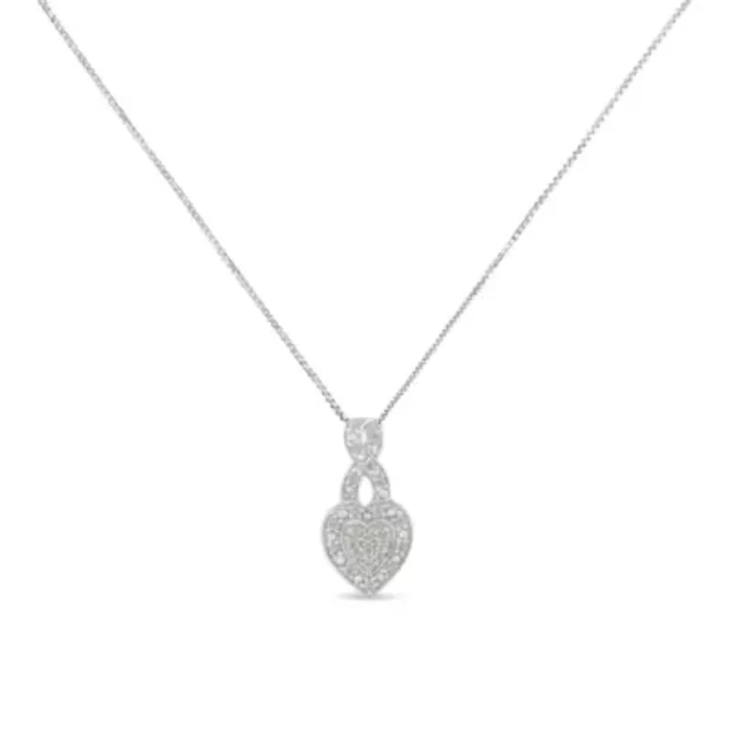 Silver 1/3 Cttw Diamond Awareness Ribbon Halo Heart 18" Pendant Necklace