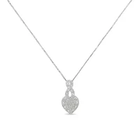 Silver 1/3 Cttw Diamond Awareness Ribbon Halo Heart 18" Pendant Necklace