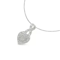 Silver 1/3 Cttw Diamond Awareness Ribbon Halo Heart 18" Pendant Necklace