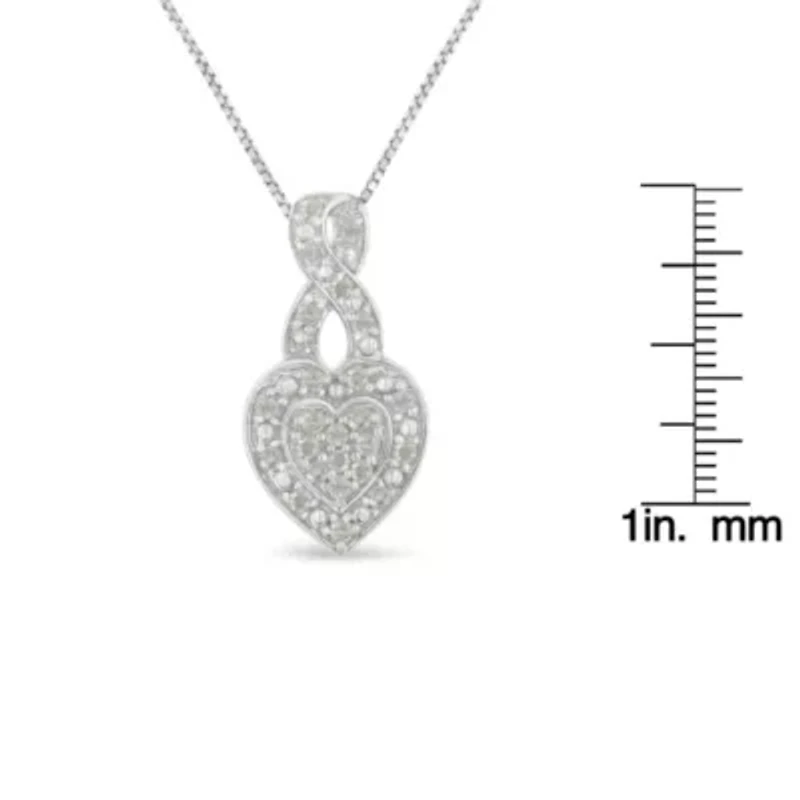 Silver 1/3 Cttw Diamond Awareness Ribbon Halo Heart 18" Pendant Necklace