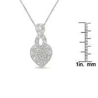Silver 1/3 Cttw Diamond Awareness Ribbon Halo Heart 18" Pendant Necklace
