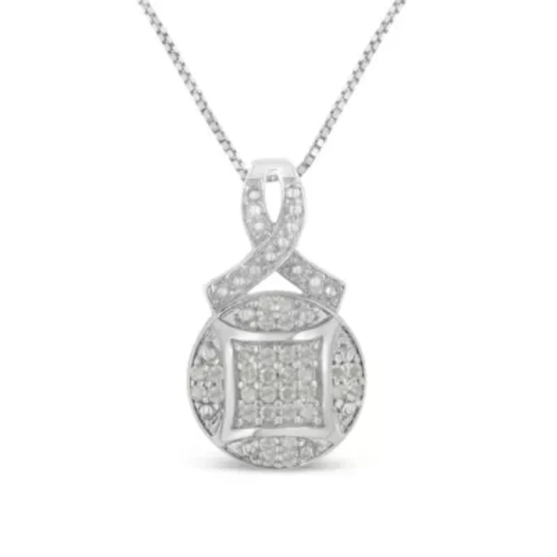 .925 Sterling Silver 1/3 cttw Diamond Ribbon and Circle Cluster 18" Pendant Necklace