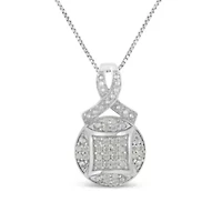 .925 Sterling Silver 1/3 cttw Diamond Ribbon and Circle Cluster 18" Pendant Necklace