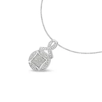 .925 Sterling Silver 1/3 cttw Diamond Ribbon and Circle Cluster 18" Pendant Necklace