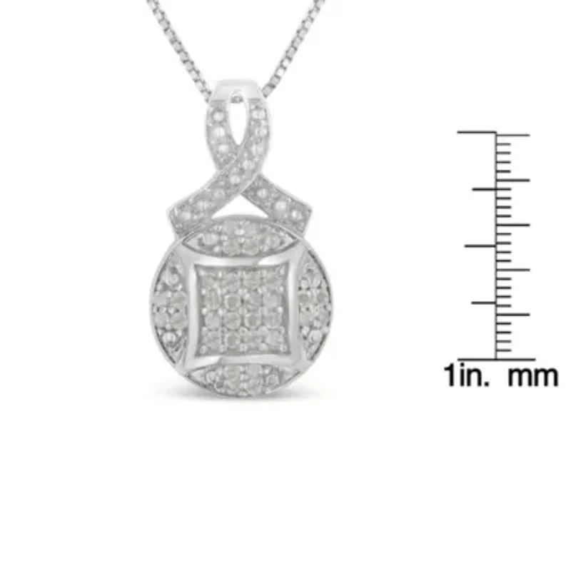 .925 Sterling Silver 1/3 cttw Diamond Ribbon and Circle Cluster 18" Pendant Necklace