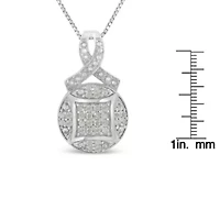 .925 Sterling Silver 1/3 cttw Diamond Ribbon and Circle Cluster 18" Pendant Necklace