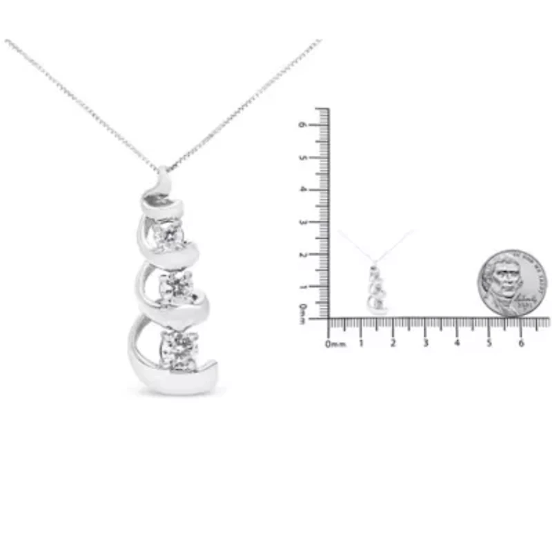 .925 Sterling Silver 1/4 cttw Diamond Swirl Shape Pendant Necklace