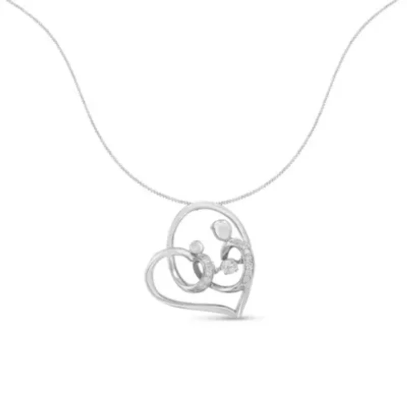 .925 Sterling Silver 1/6 cttw Diamond Heart Pendant Necklace
