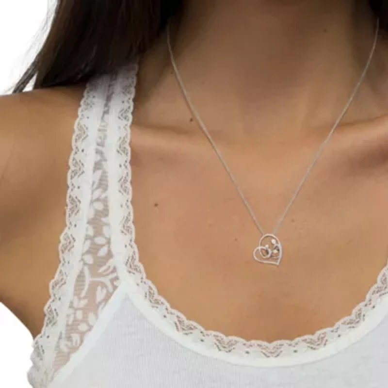 .925 Sterling Silver 1/6 cttw Diamond Heart Pendant Necklace