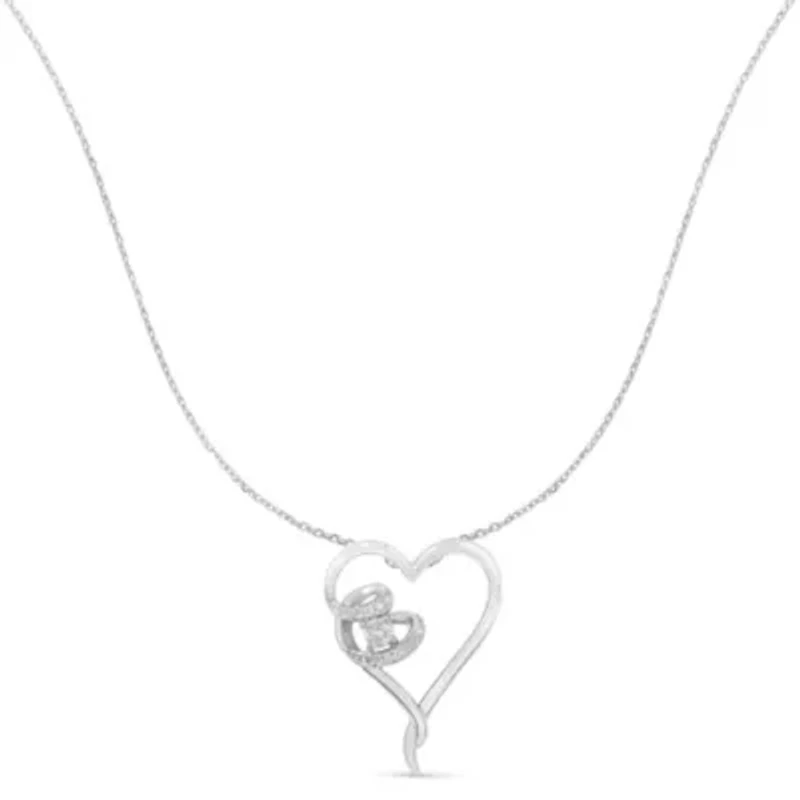 .925 Sterling Silver 1/10 cttw Diamond Heart Pendant Necklace