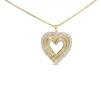 14K Yellow Gold Plated Silver 1/4 Cttw Diamond Composite Heart 18" Pendant Necklace
