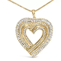 14K Yellow Gold Plated Silver 1/4 Cttw Diamond Composite Heart 18" Pendant Necklace