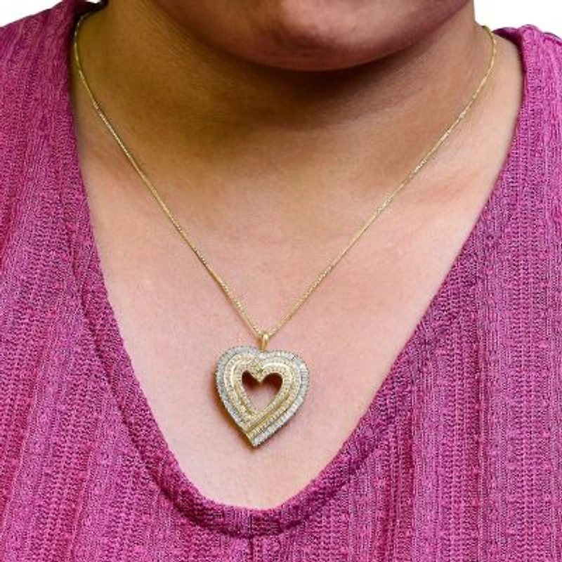 14K Yellow Gold Plated Silver 1/4 Cttw Diamond Composite Heart 18" Pendant Necklace