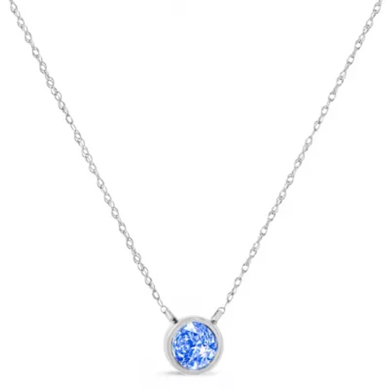 Silver 1/10 Carat Blue Diamond Suspended Bezel-Set Solitaire Pendant Necklace