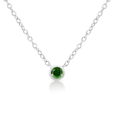Silver 1/10 Cttw Green Diamond Suspended Bezel-Set Solitaire Pendant Necklace