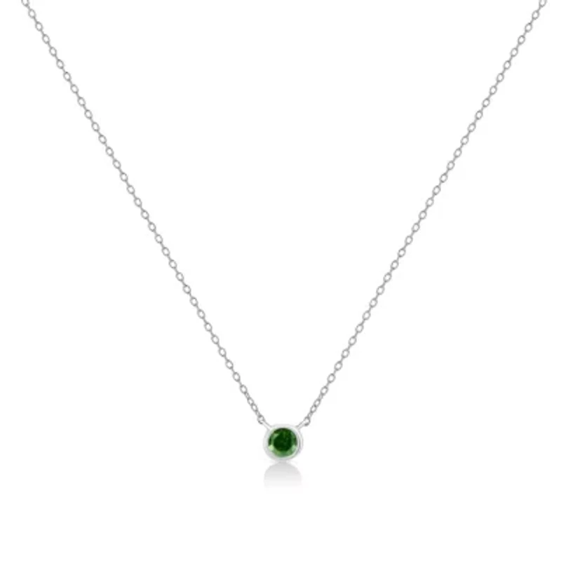 Silver 1/10 Cttw Green Diamond Suspended Bezel-Set Solitaire Pendant Necklace