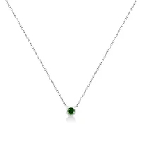 Silver 1/10 Cttw Green Diamond Suspended Bezel-Set Solitaire Pendant Necklace