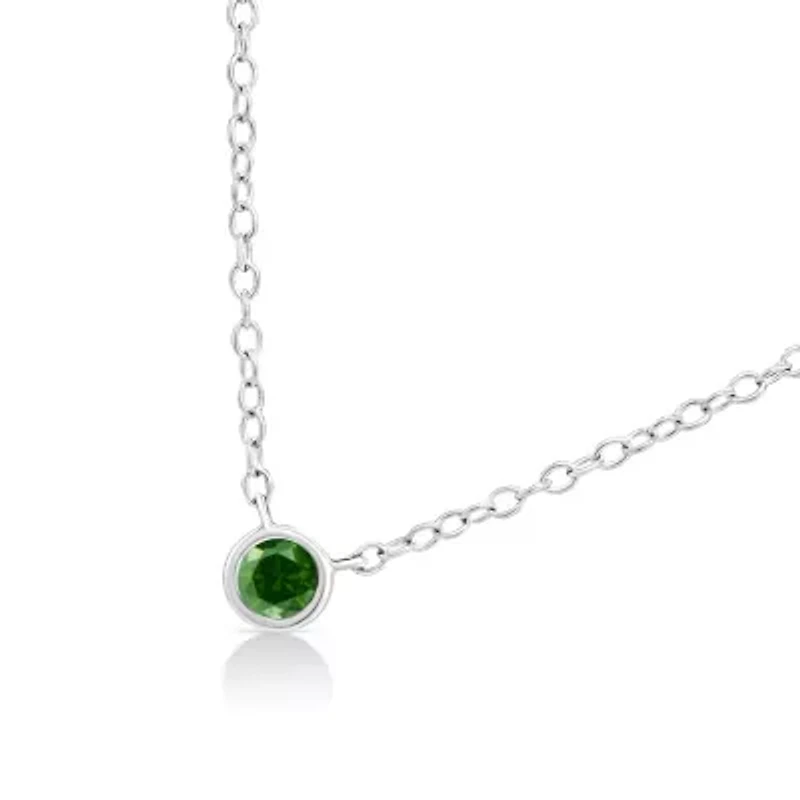 Silver 1/10 Cttw Green Diamond Suspended Bezel-Set Solitaire Pendant Necklace