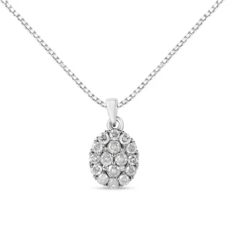 .925 Sterling Silver 1 1/2 Cttw Diamond Oval Cluster Pendant Necklace - 18"