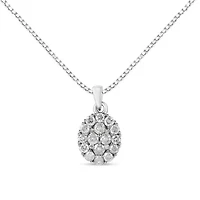 .925 Sterling Silver 1 1/2 Cttw Diamond Oval Cluster Pendant Necklace - 18"