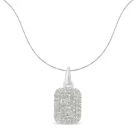 .925 Sterling Silver 1 cttw Diamond Block Pendant Necklace