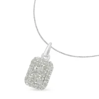 .925 Sterling Silver 1 cttw Diamond Block Pendant Necklace