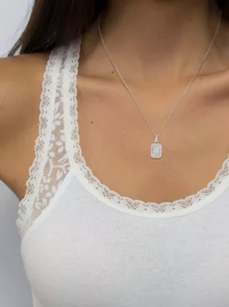 .925 Sterling Silver 1 cttw Diamond Block Pendant Necklace