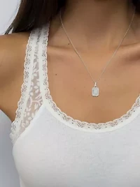 .925 Sterling Silver 1 cttw Diamond Block Pendant Necklace