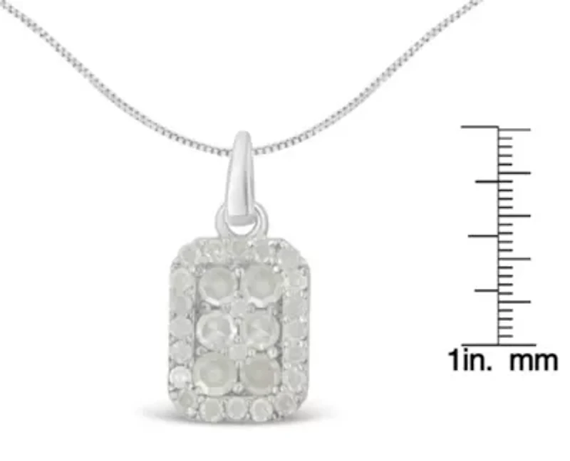 .925 Sterling Silver 1 cttw Diamond Block Pendant Necklace