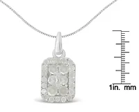 .925 Sterling Silver 1 cttw Diamond Block Pendant Necklace