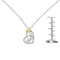 Two Tone .925 Sterling Silver 1/5 cttw Diamond "Mom" and Heart Pendant Necklace