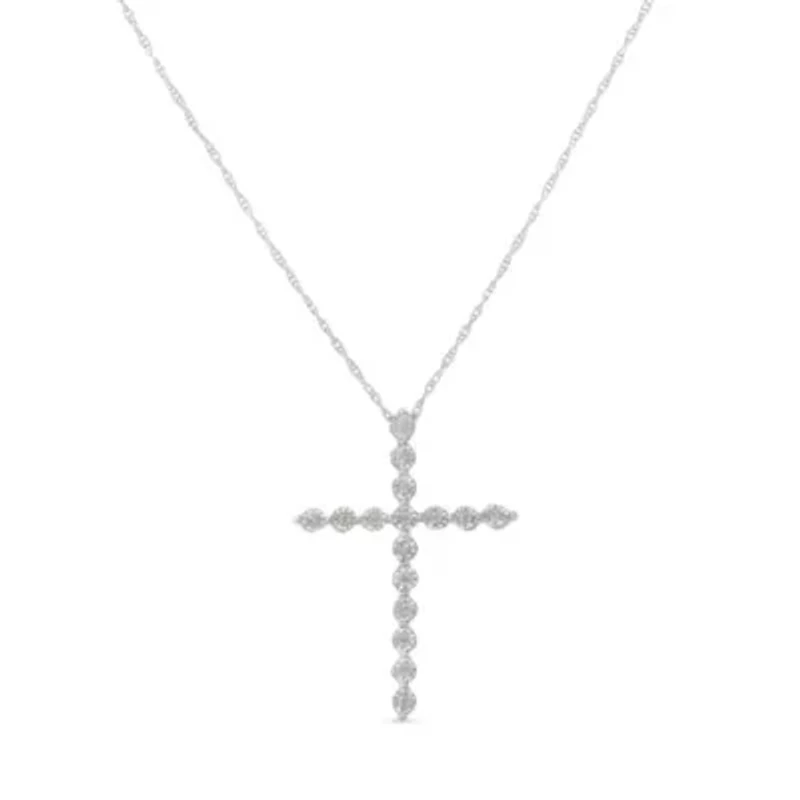 Silver 1/6 Cttw Diamond Miracle-Set Shared Prong Cross 18" Pendant Necklace