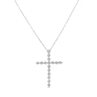 Silver 1/6 Cttw Diamond Miracle-Set Shared Prong Cross 18" Pendant Necklace