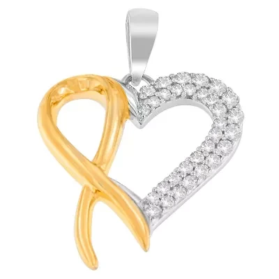 .925 Sterling Silver Two Toned 1/4 cttw Round Cut Diamond Pendant Necklace