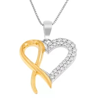 .925 Sterling Silver Two Toned 1/4 cttw Round Cut Diamond Pendant Necklace