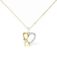 10K Yellow Gold Plated Silver 1/5 Cttw Diamond Ribbon Heart Pendant Necklace - 18"