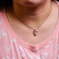 10K Yellow Gold Plated Silver 1/5 Cttw Diamond Ribbon Heart Pendant Necklace - 18"