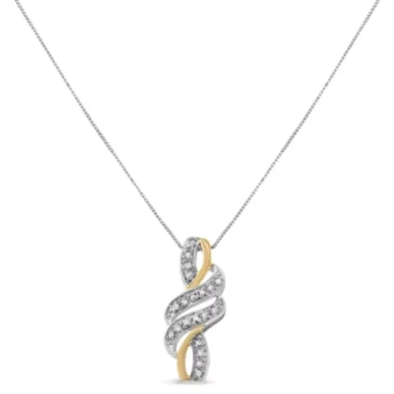 10K Yellow Gold Plated Silver 1/20 cttw Round Cut Diamond Swirl Pendant Necklace