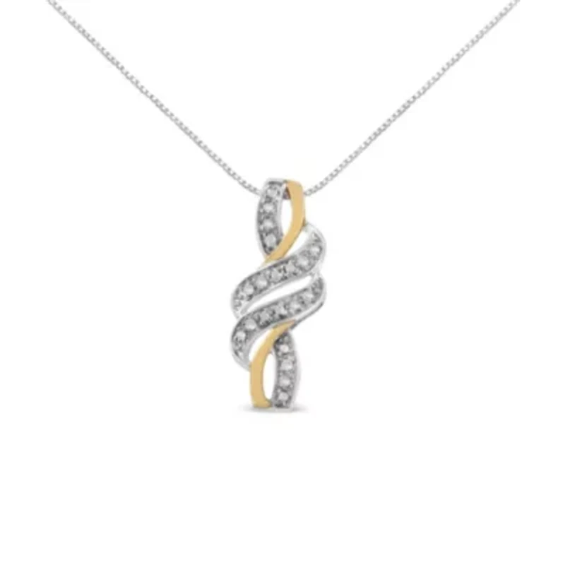10K Yellow Gold Plated Silver 1/20 cttw Round Cut Diamond Swirl Pendant Necklace