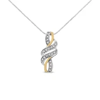 10K Yellow Gold Plated Silver 1/20 cttw Round Cut Diamond Swirl Pendant Necklace