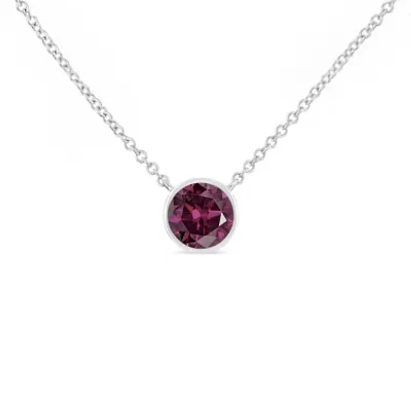 Silver Bezel Set 3.5mm Created Amethyst Gemstone Solitaire 18" Pendant Necklace