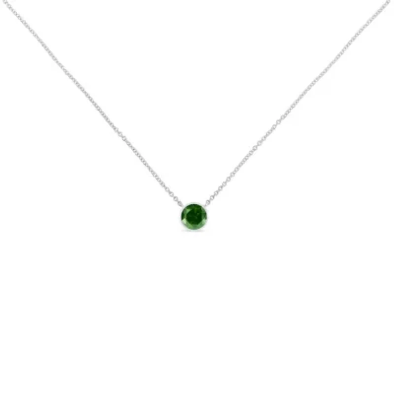 Silver 1/5 Cttw Bezel Set Solitaire Treated Green Diamond 18" Pendant Necklace