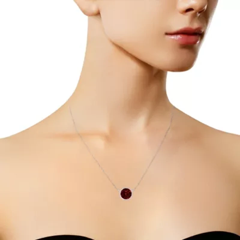 Silver Bezel Set 3.5mm Created Red Ruby Gemstone Solitaire 18" Pendant Necklace