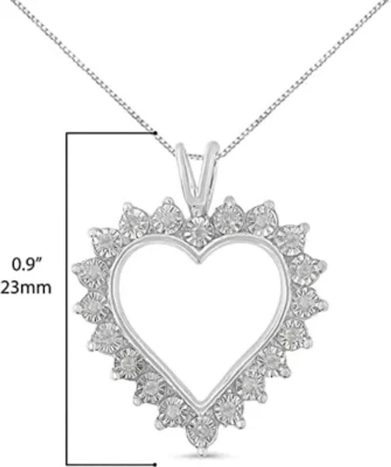 .925 Sterling Silver 1/4 Cttw Miracle Set Diamond Open Heart 18" Pendant Necklace