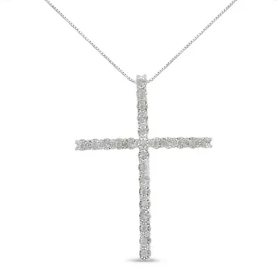 Silver 1/2 Cttw Brilliant Cut Diamond Miracle-Set Cross 18" Unisex Pendant Necklace