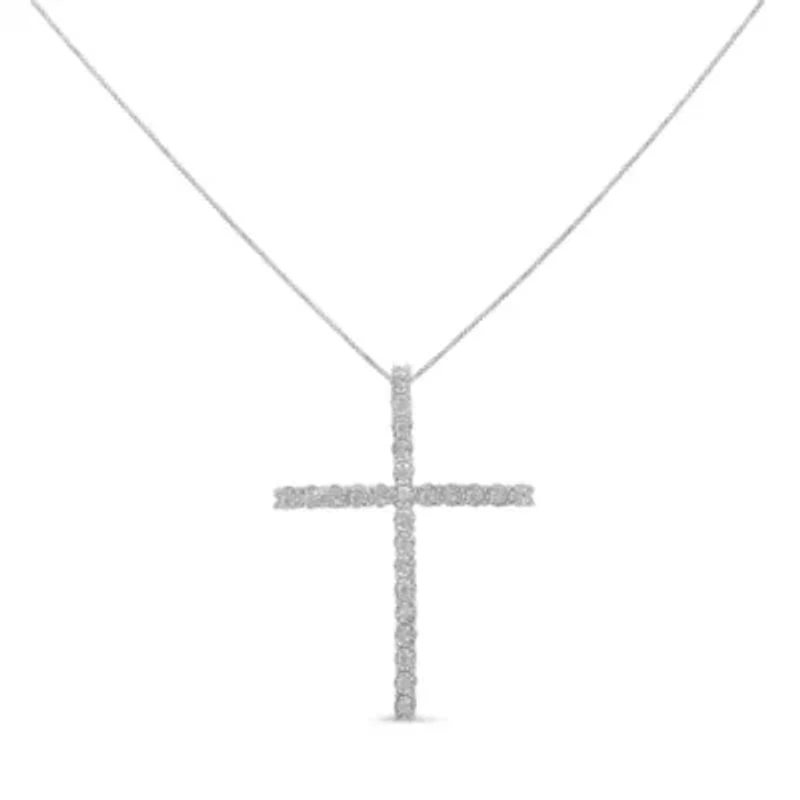Silver 1/2 Cttw Brilliant Cut Diamond Miracle-Set Cross 18" Unisex Pendant Necklace